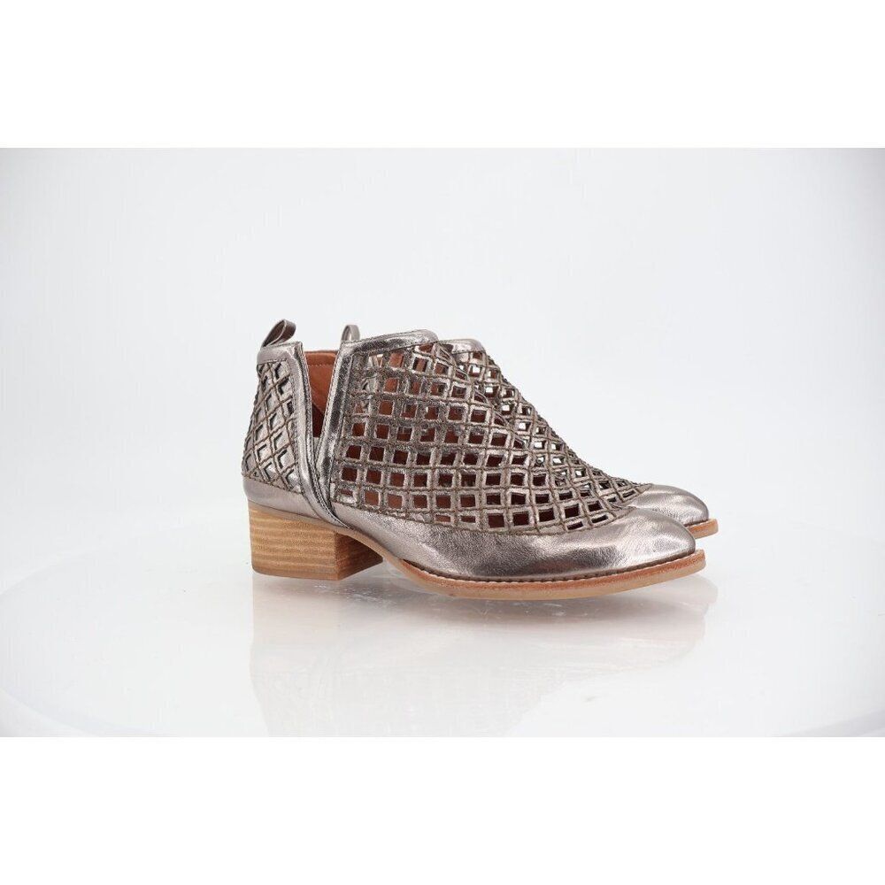 Jeffrey Campbell Women Taggart Boot Size 6.5 Silver Leather Lattice Cutout Boho